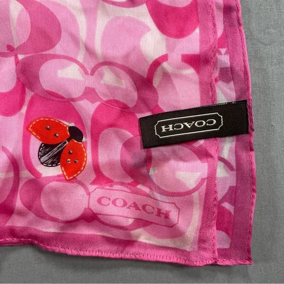Coach Scarf 100% Silk Made in Japan Interlocking Cs with Ladybugs - Picture 3 of 16